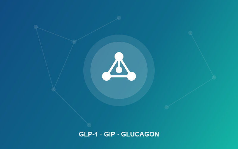 Illustration of the GLP-1, GIP and glucagon receptor pathways